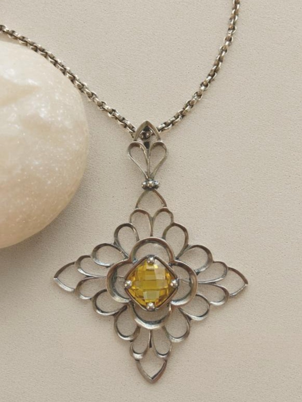 Silpada set Citrine CZ Pin/Pendant Silpada 16” Sterling necklace. S1222 & N1208
